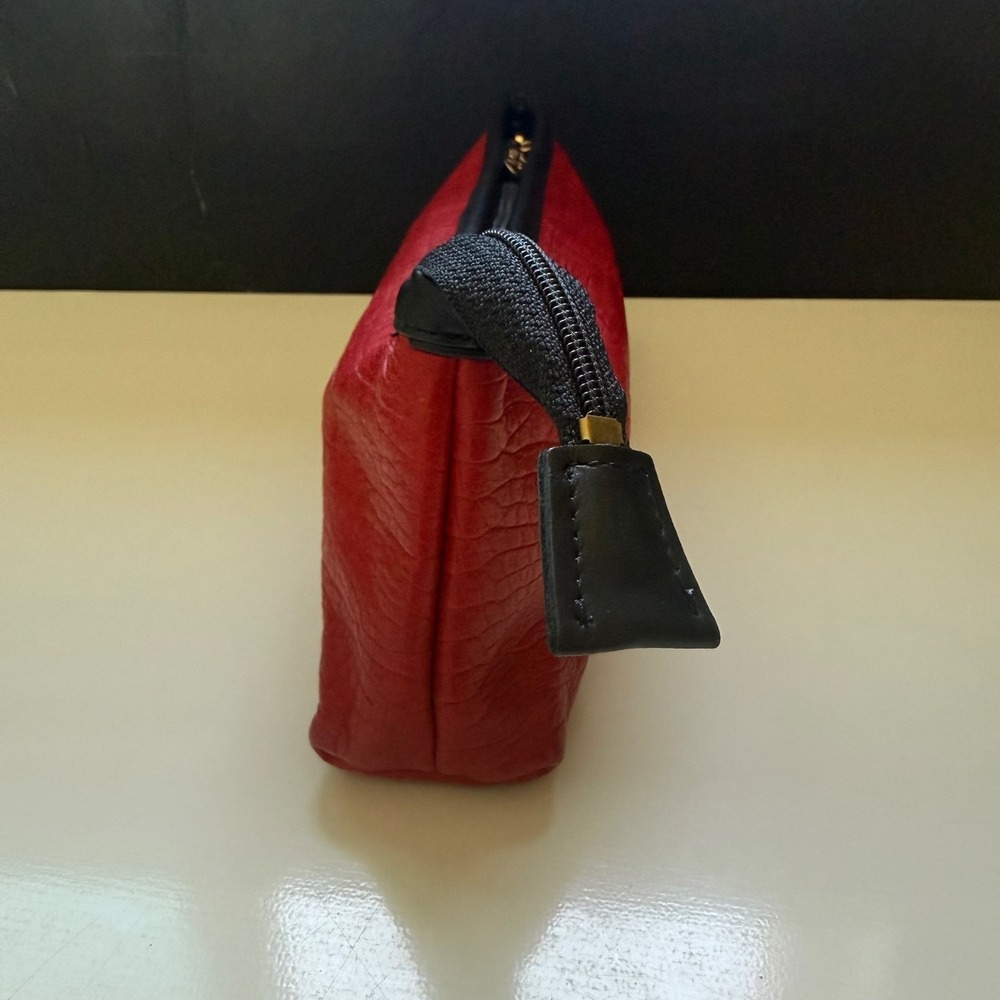 Laudi Vidni Volta Cosmetic Bag Womens Red Croc Embossed Leather Pouch Excellent - Picture 11 of 11